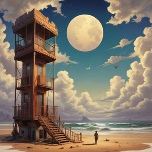 Lunar Serenity Beach Tower Art Print